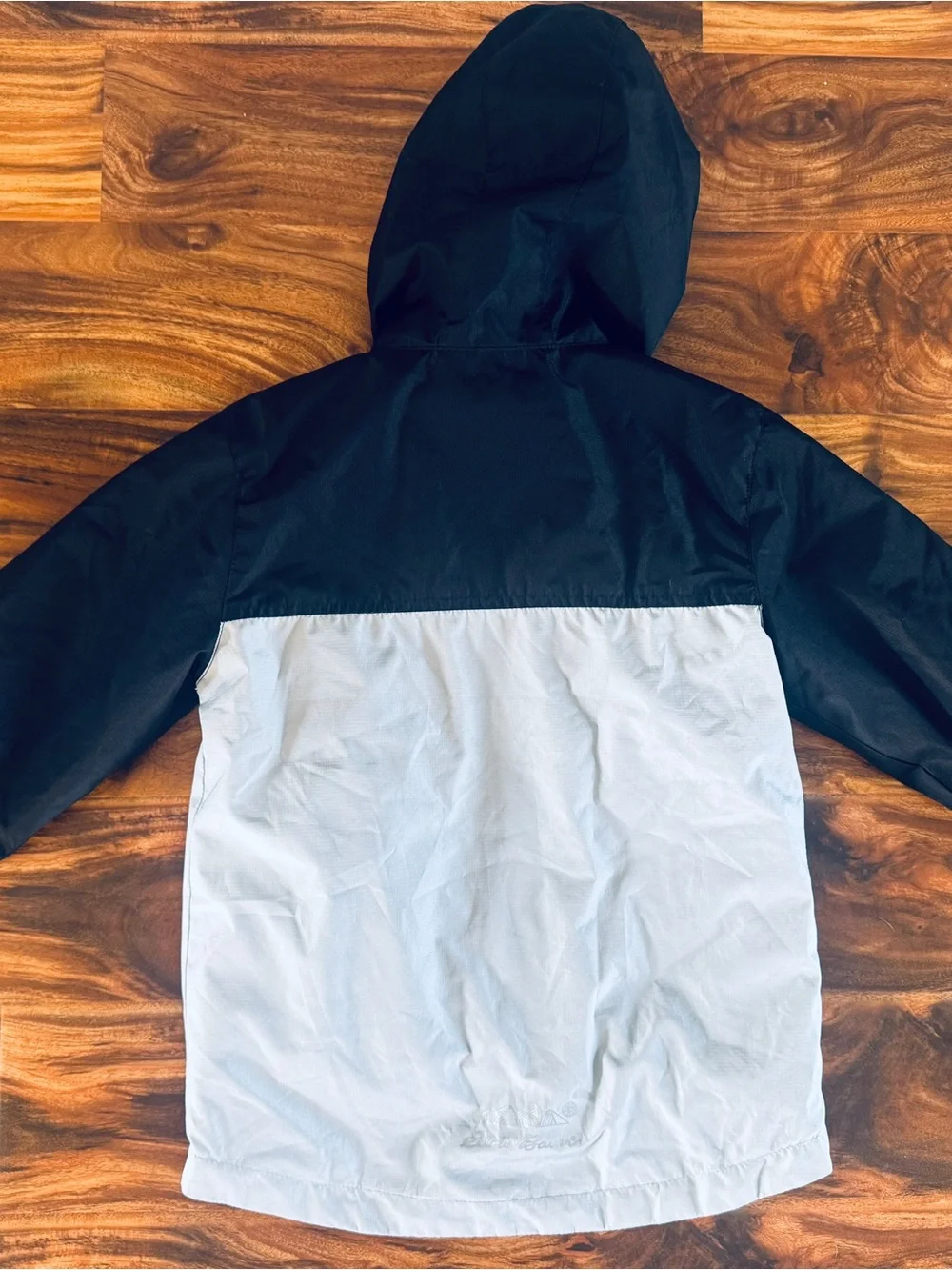 Eddie Bauer Kids Two-Tone Hooded Raincoat - Black & Light Gray- Removable insert